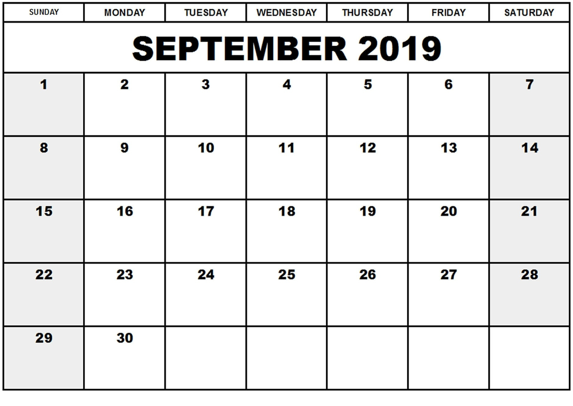 Online September 2019 Calendar Canada Holidays | Free