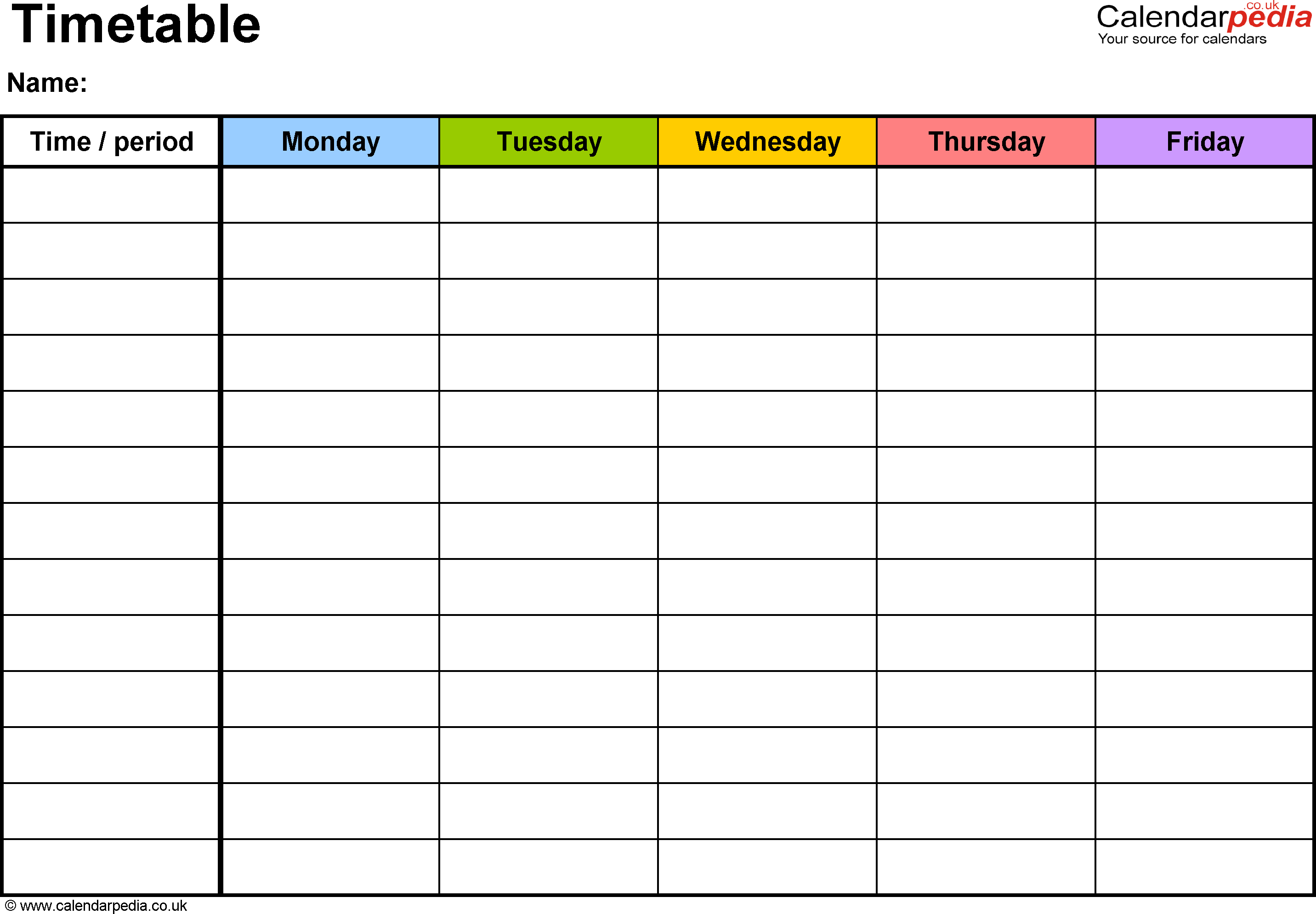 Pdf Timetable Template 2: Landscape Format, A4, 1 Page