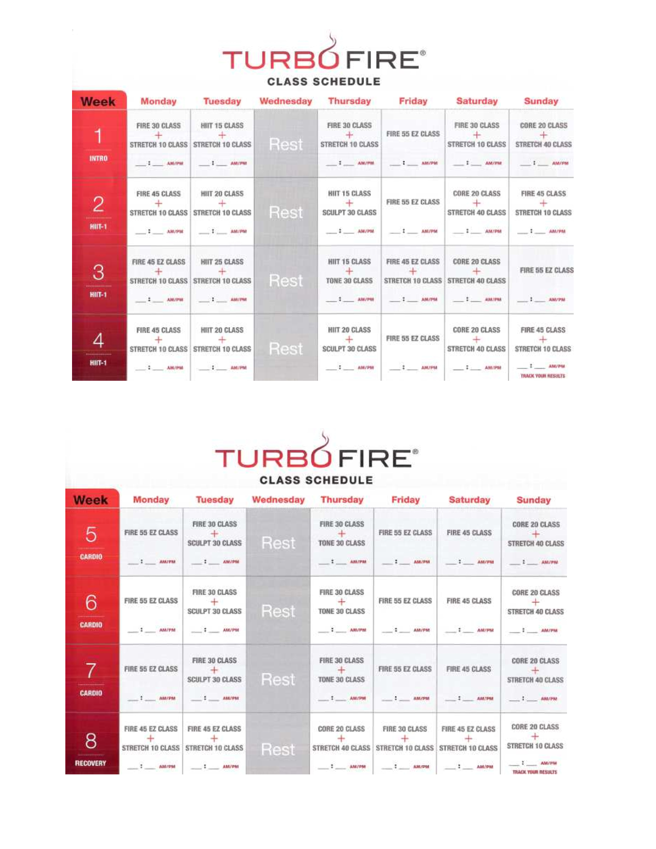 Turbo Fire Calendar Week 5