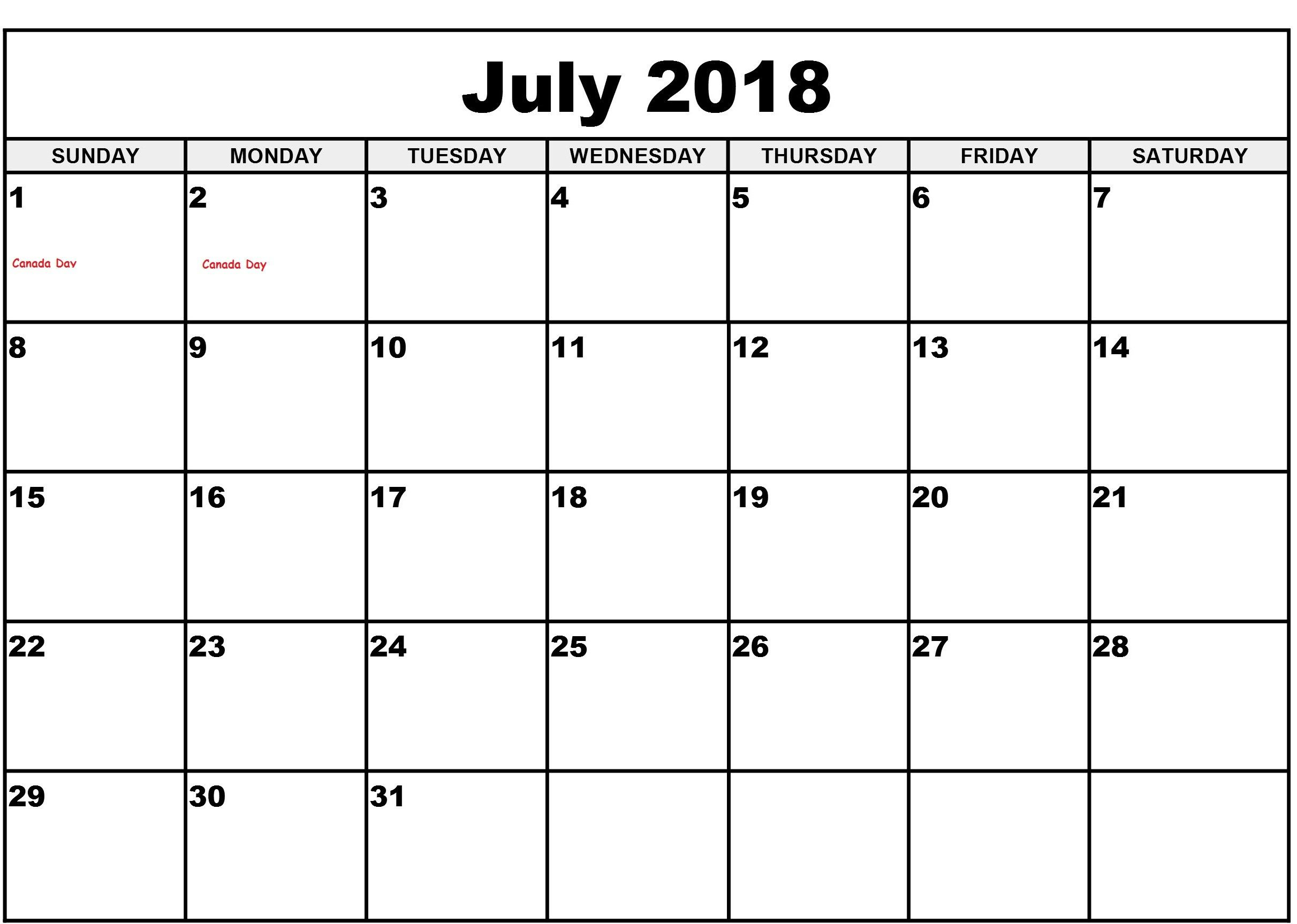 Pinprintable Calendar On July 2018 Calendar Holidays