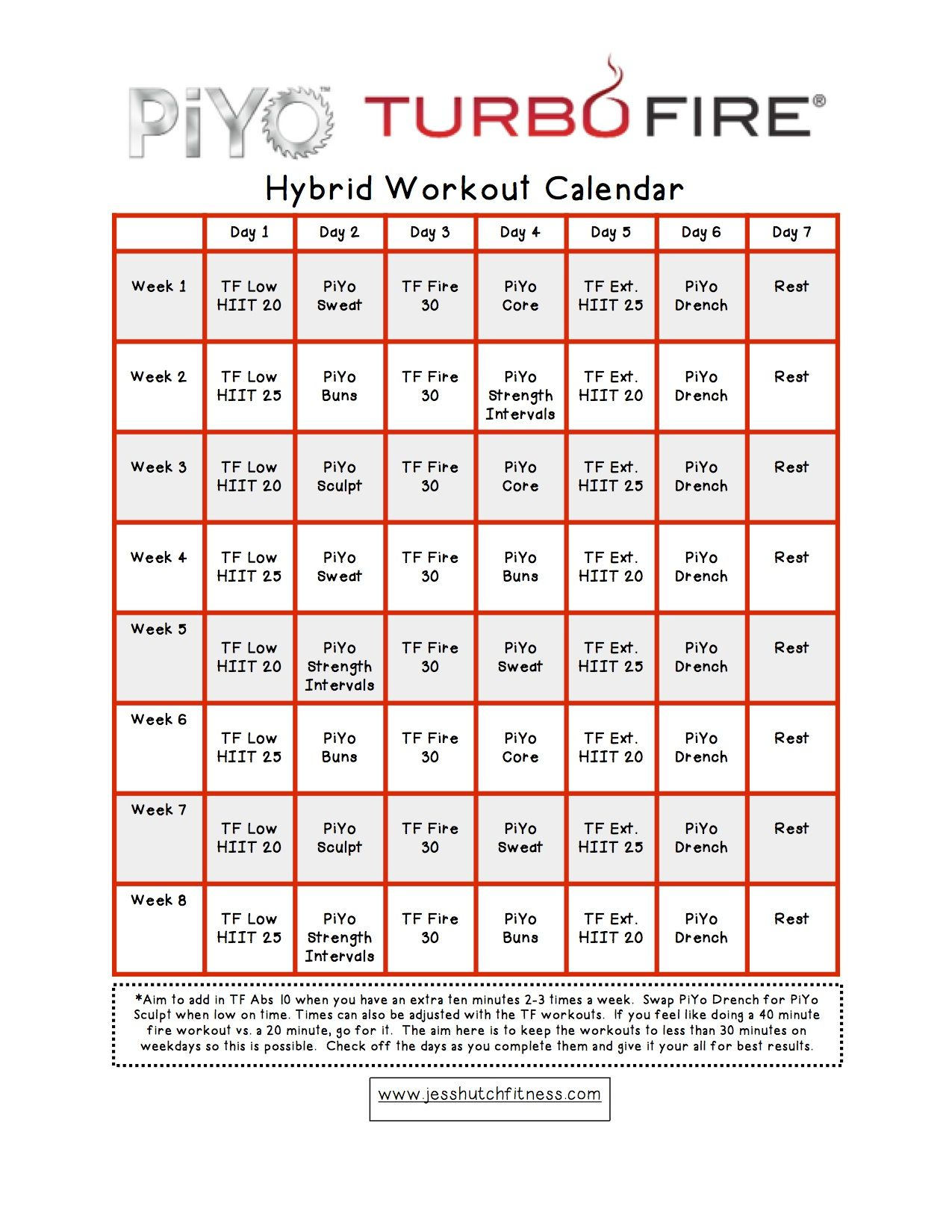 Piyo/turbofire Hybrid Calendar | Blend Workouts | Workout