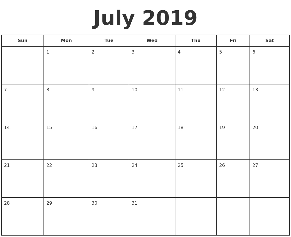 Posh Print A Calendar 2019 : Mini Calendar Template