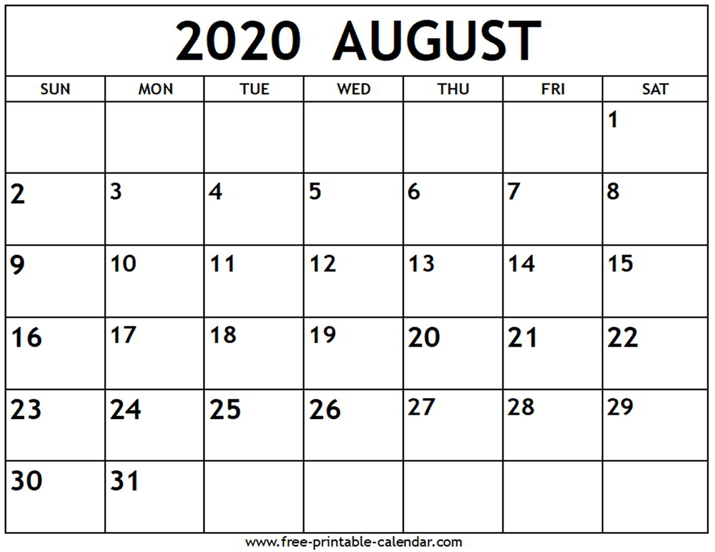 Print A Calendar August 2020