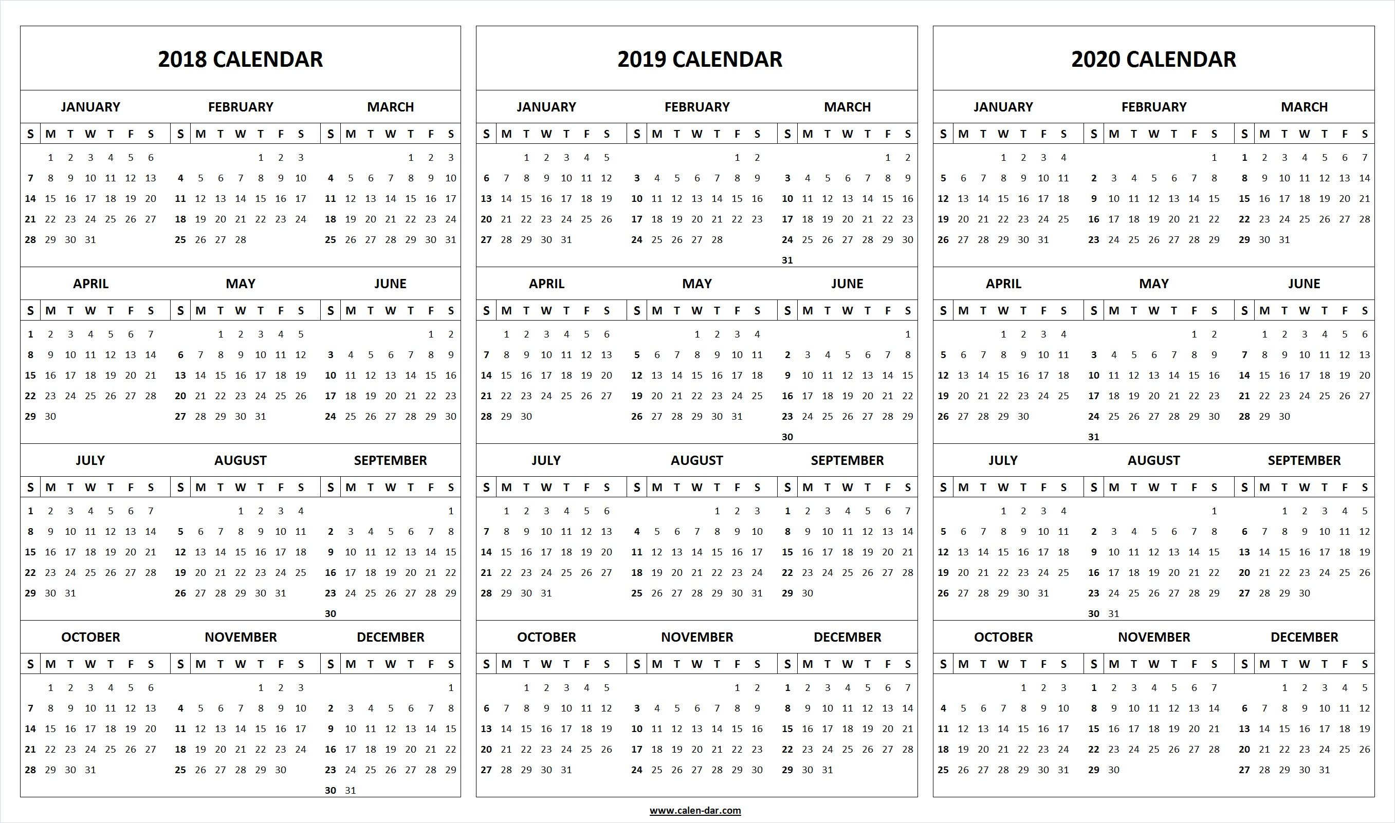 Print Blank 2018 2019 2020 Calendar Template | 2019 Calendar