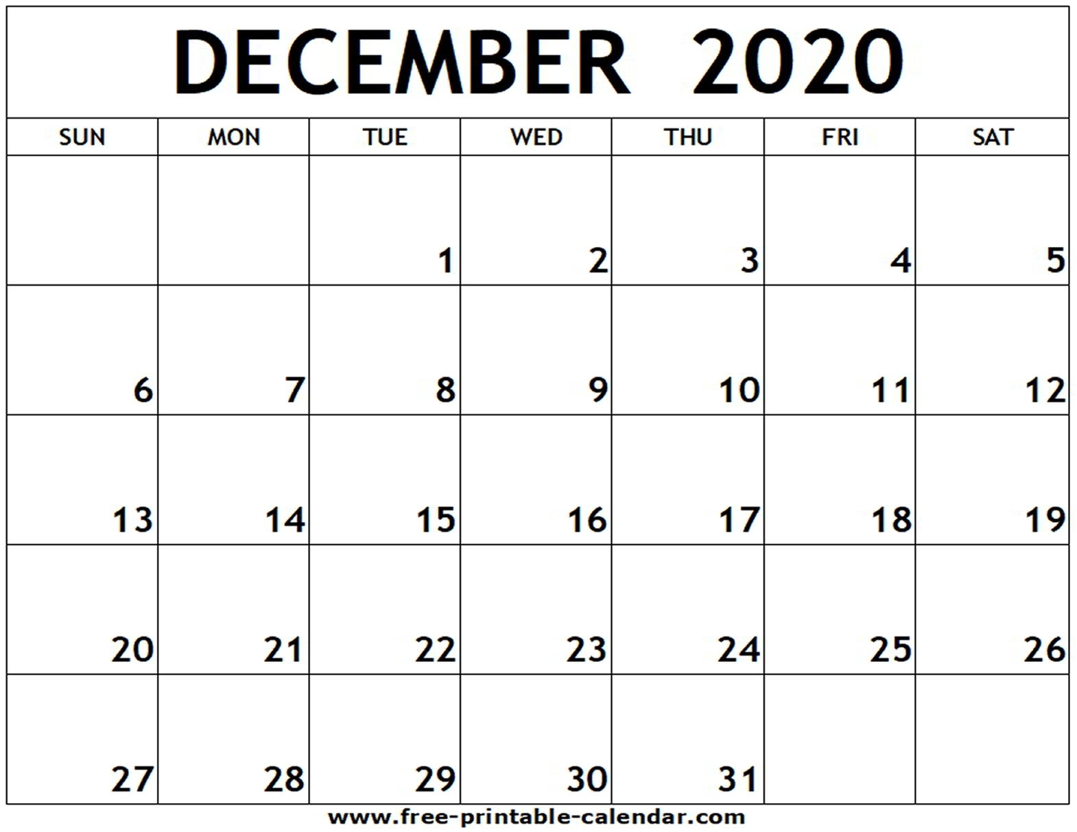 Print Calendar December 2020 Pdf | Month Calendar Printable