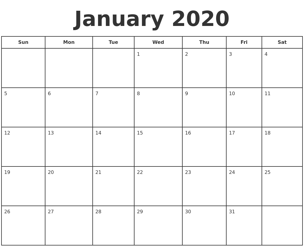 Print January 2020 Calendar - Wpa.wpart.co