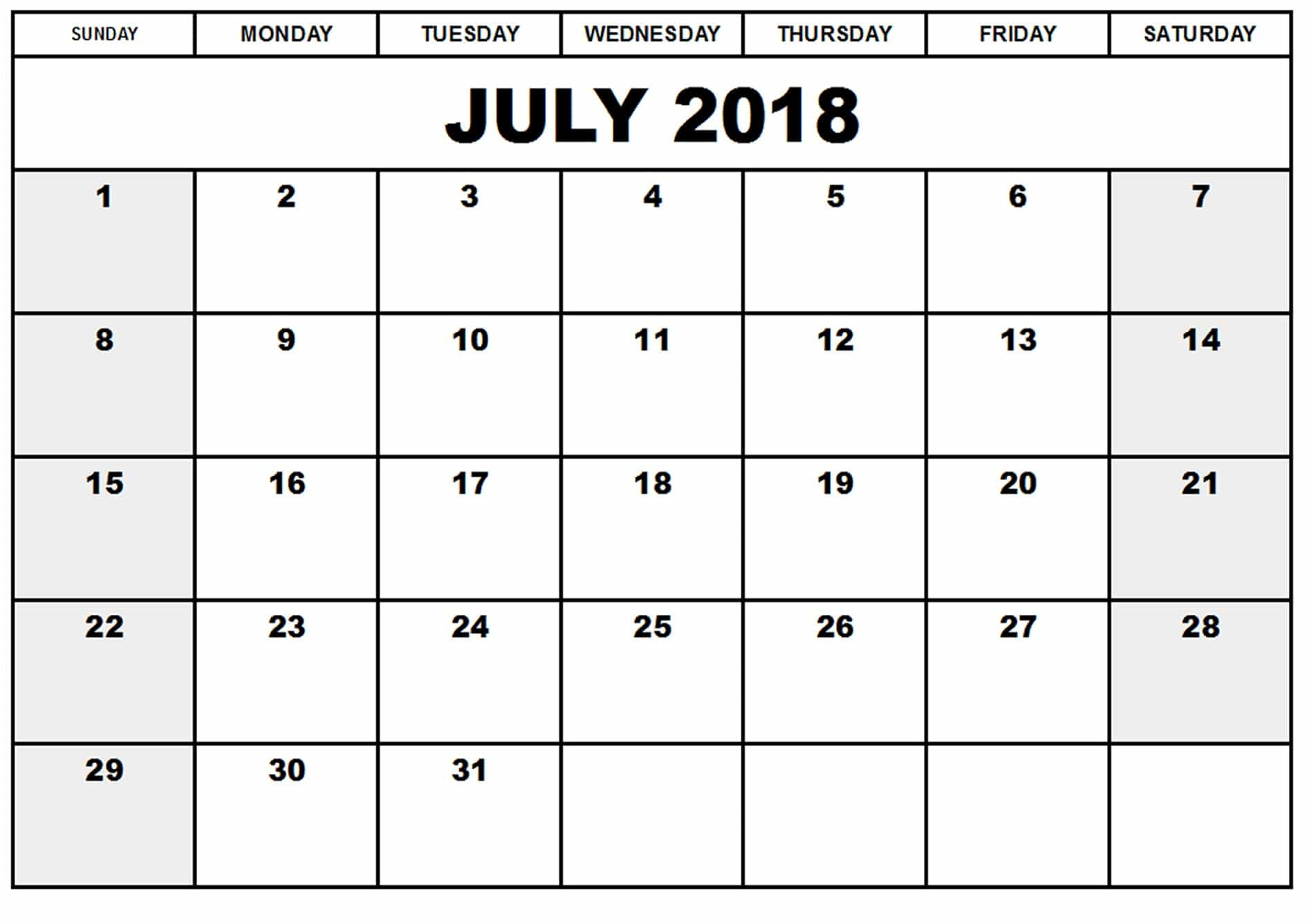 Print July 2018 Calendar – Printable Template – Quote Images