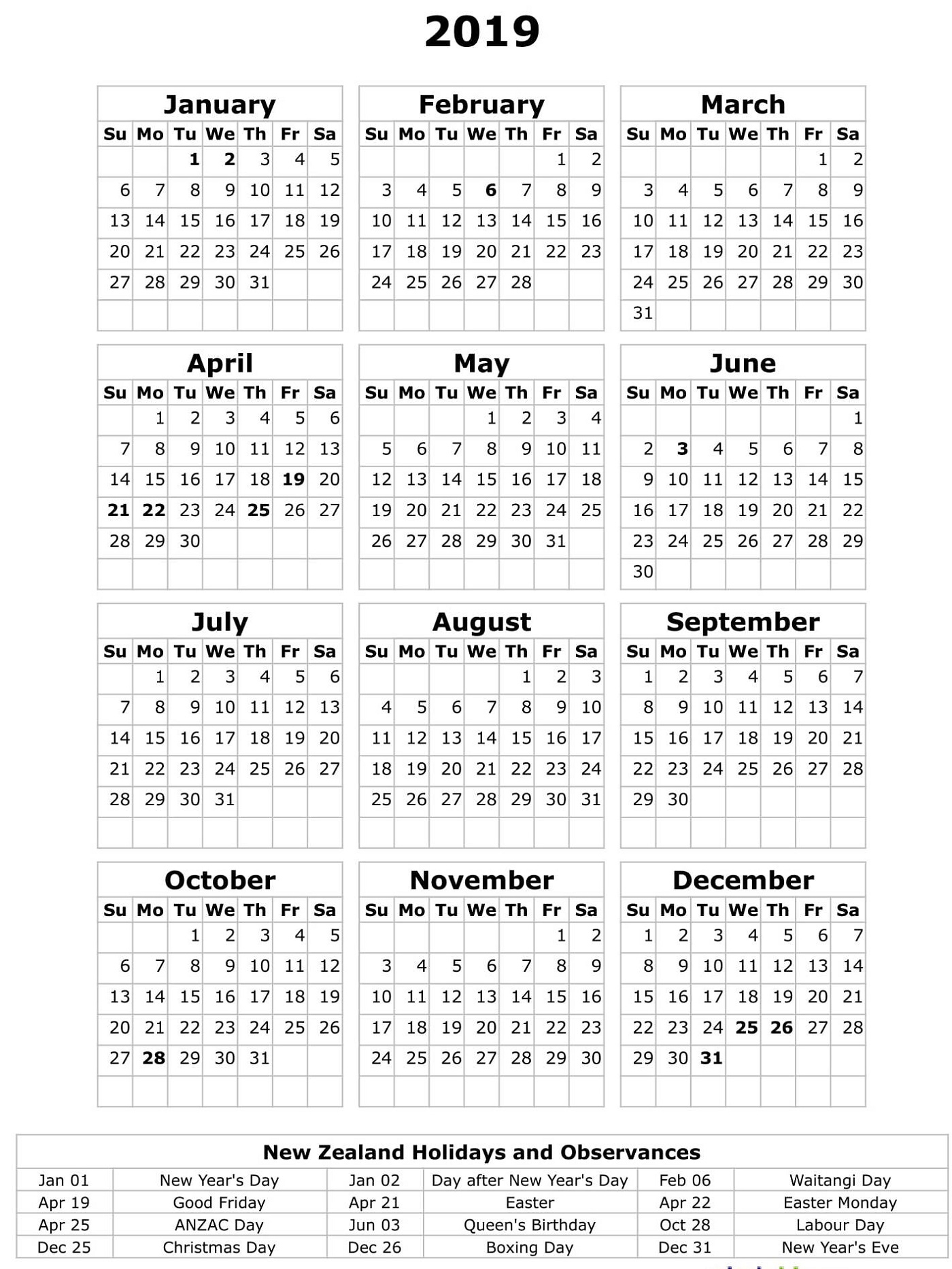 Printable Calendar New Zealand 2020 Calendar Printables Free Templates 0794