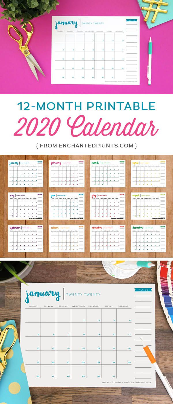 Printable 2020 Calendar - 12 Month Calendar - 2020 Planner