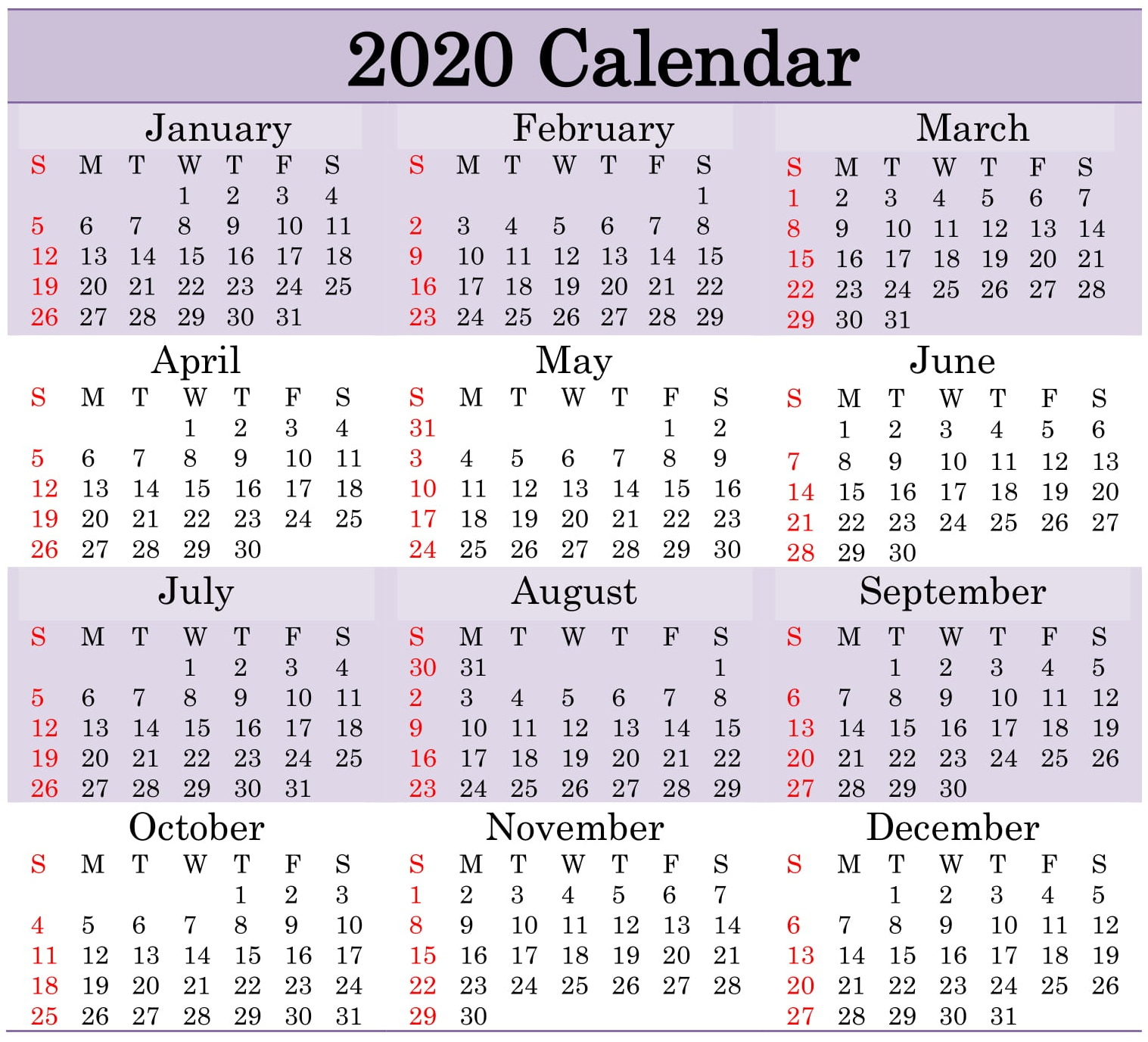 Printable 2020 Calendar Word Document - Latest Printable