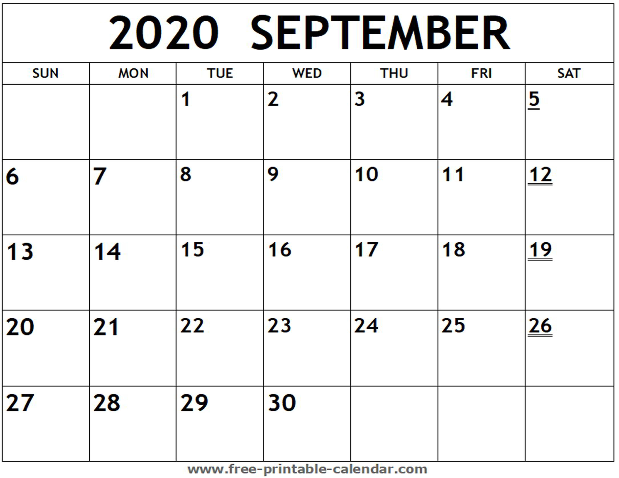 Printable 2020 September Calendar - Free-Printable-Calendar