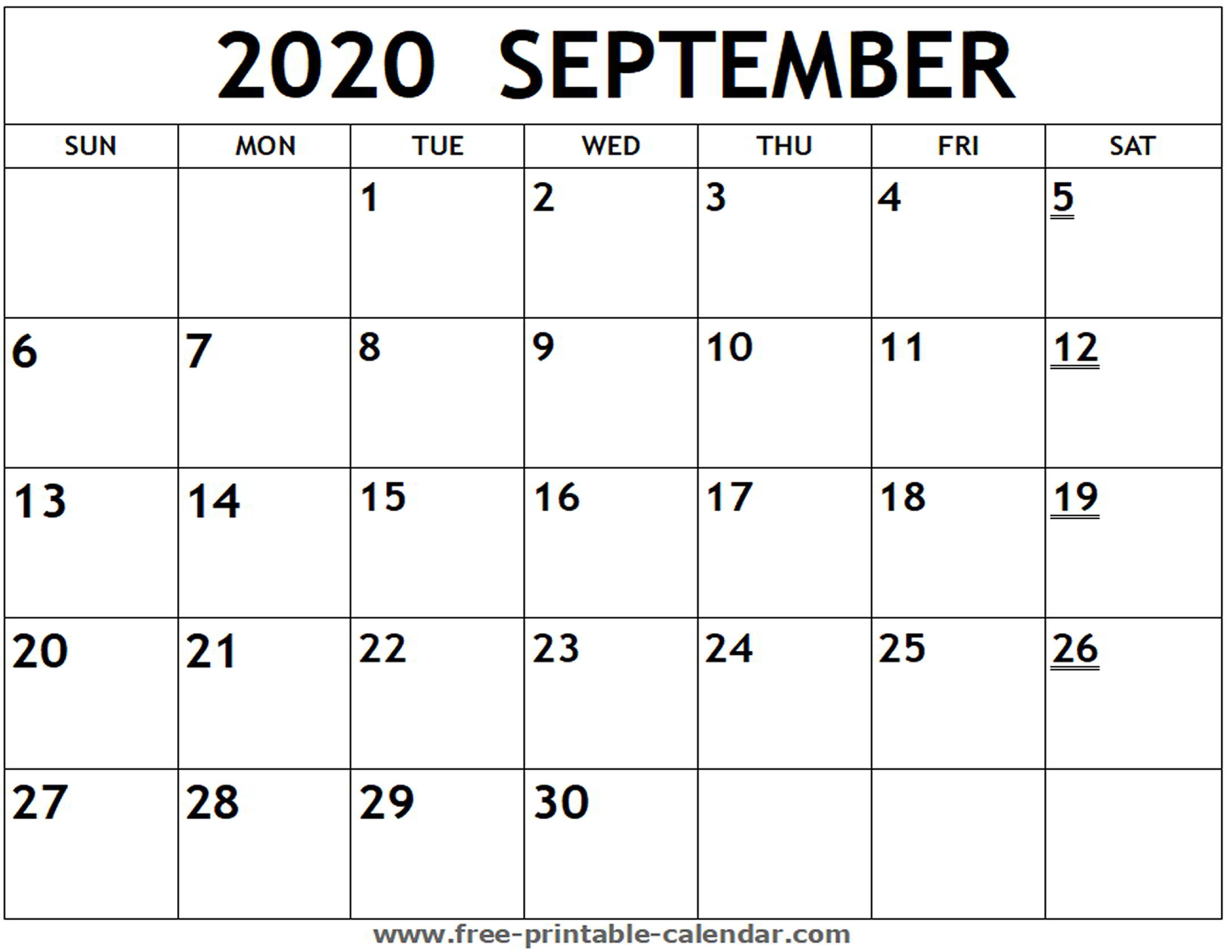 Calendar Of September 2020