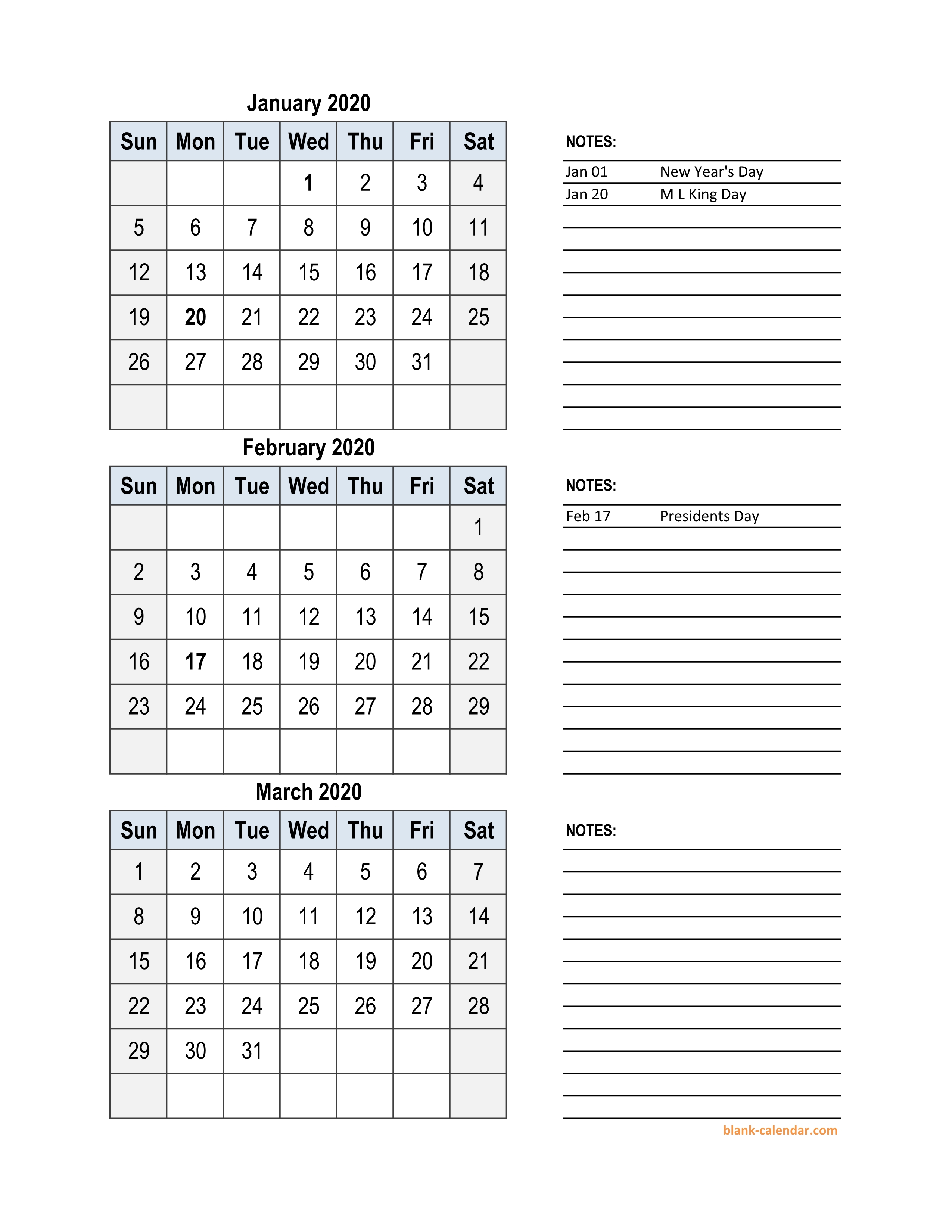 Printable 3 Month Calendar 2020 - Yeter.wpart.co