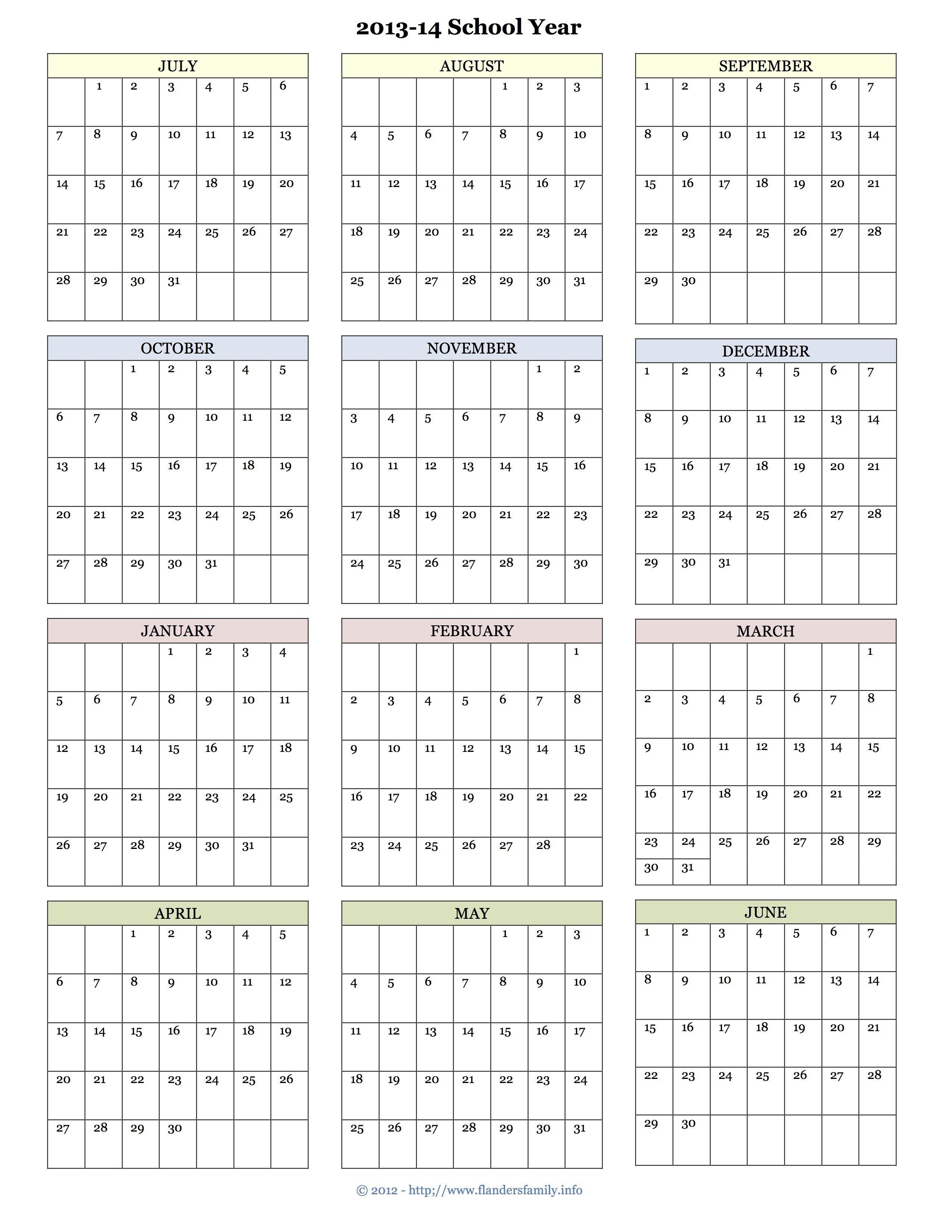 Printable Academic Calendar The Flanders Family Website