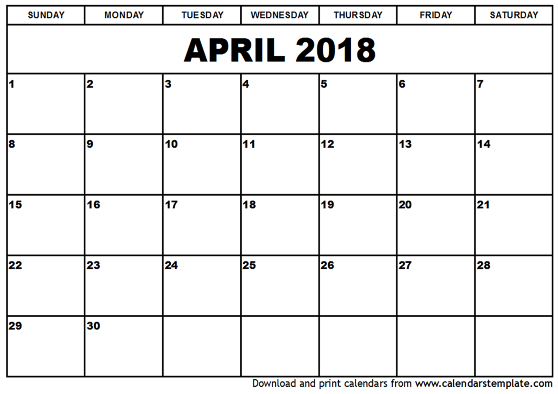 Printable April 2018 Calendar Holidays - Free Printable