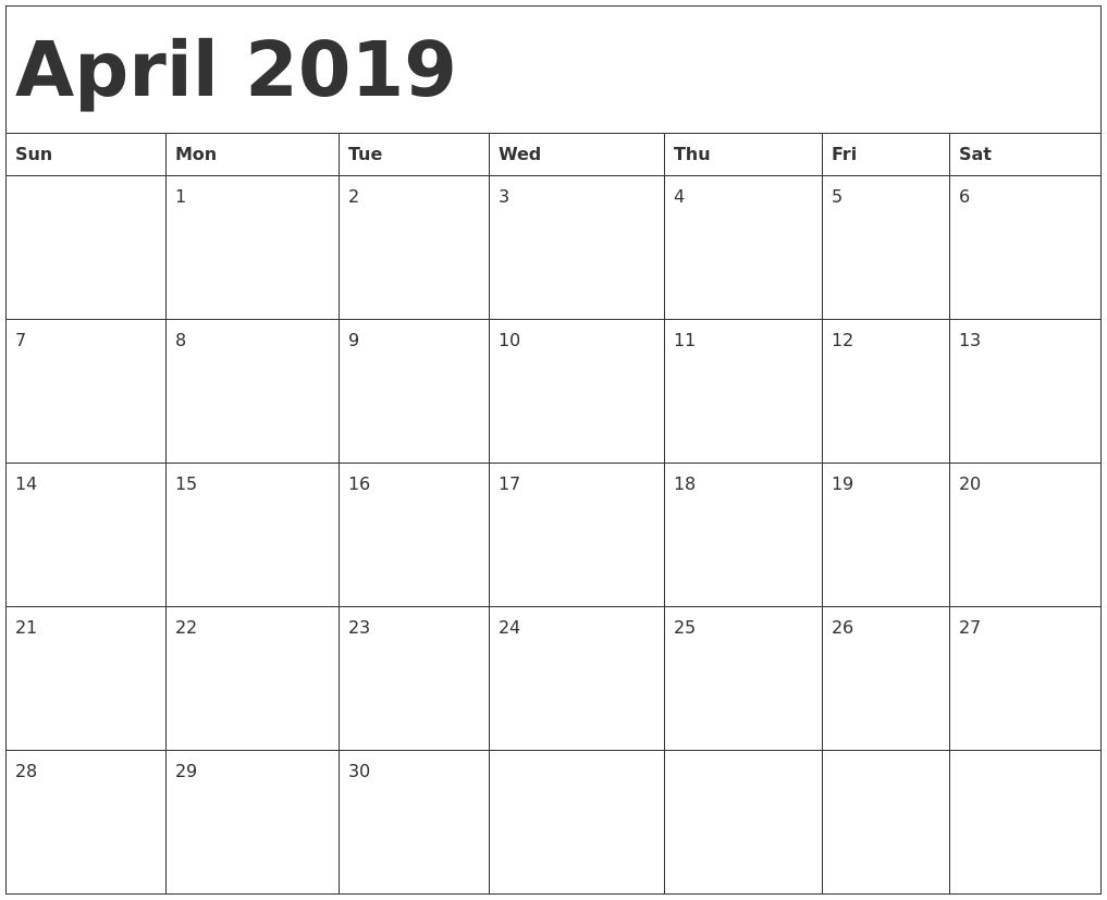 Printable April 2019 Calendar New Zealand | Blank Calendar