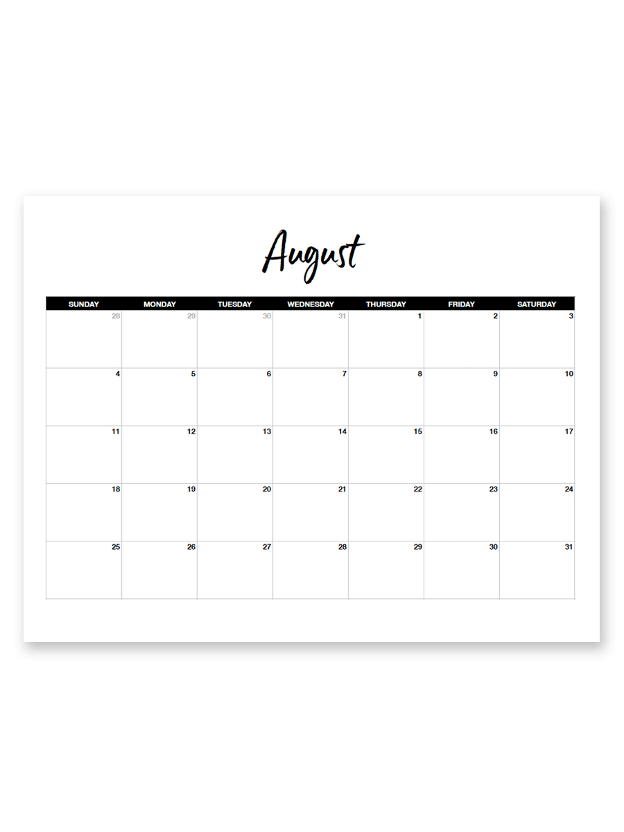 Printable August 2019 Calendar (Minimal