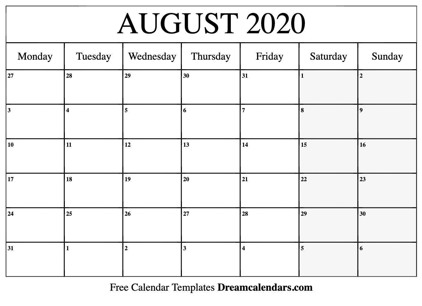 Printable August 2020 Calendar Templates - Helena Orstem