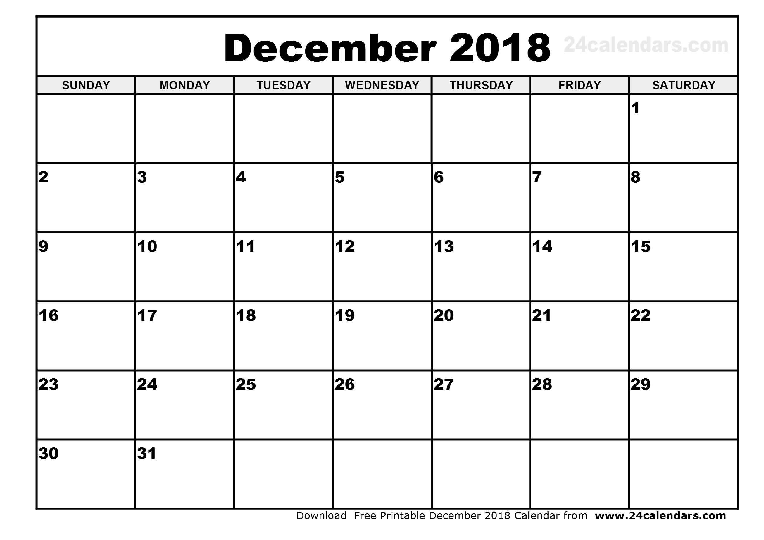 Printable Calendar 2018 December Legal Size | Calendar Template