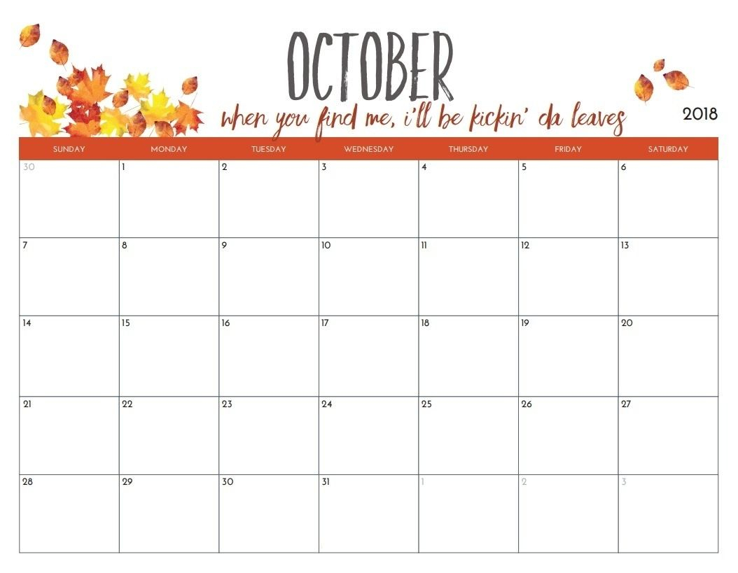 Printable Calendar 2018 October