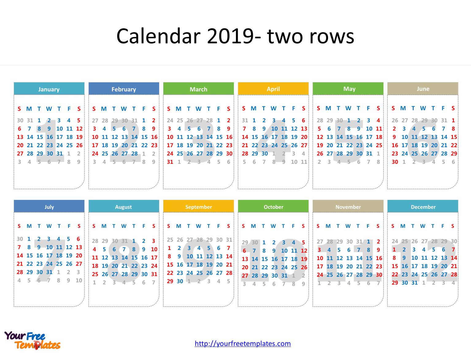Printable Calendar 2019 Template - Free Powerpoint Templates