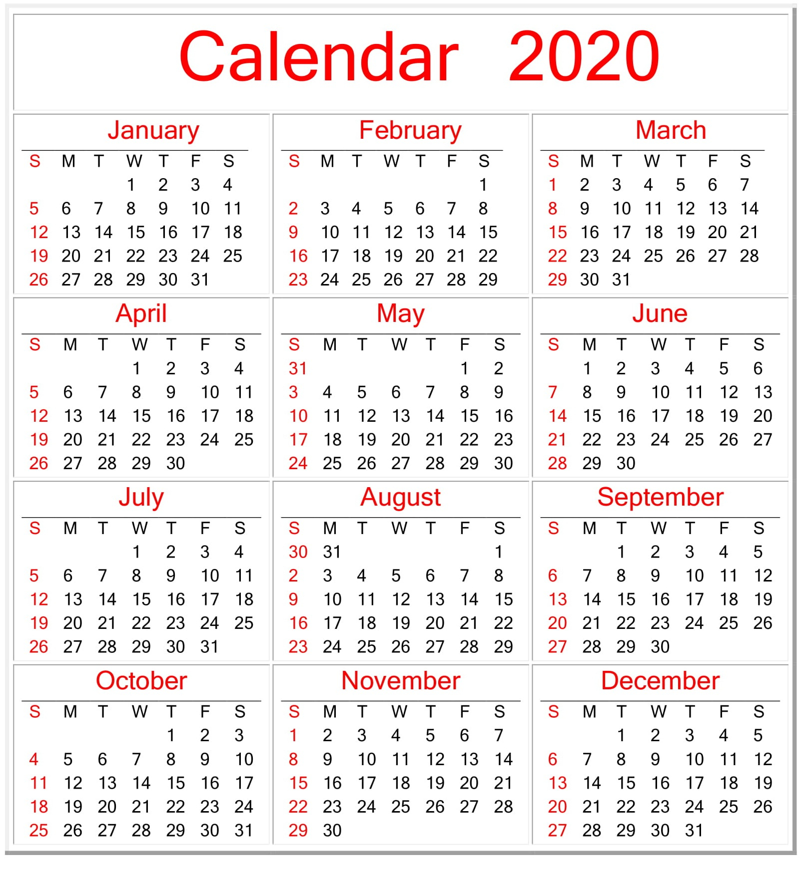 Free Printable Calendar Sheets 2020 | Calendar Printables Free Templates