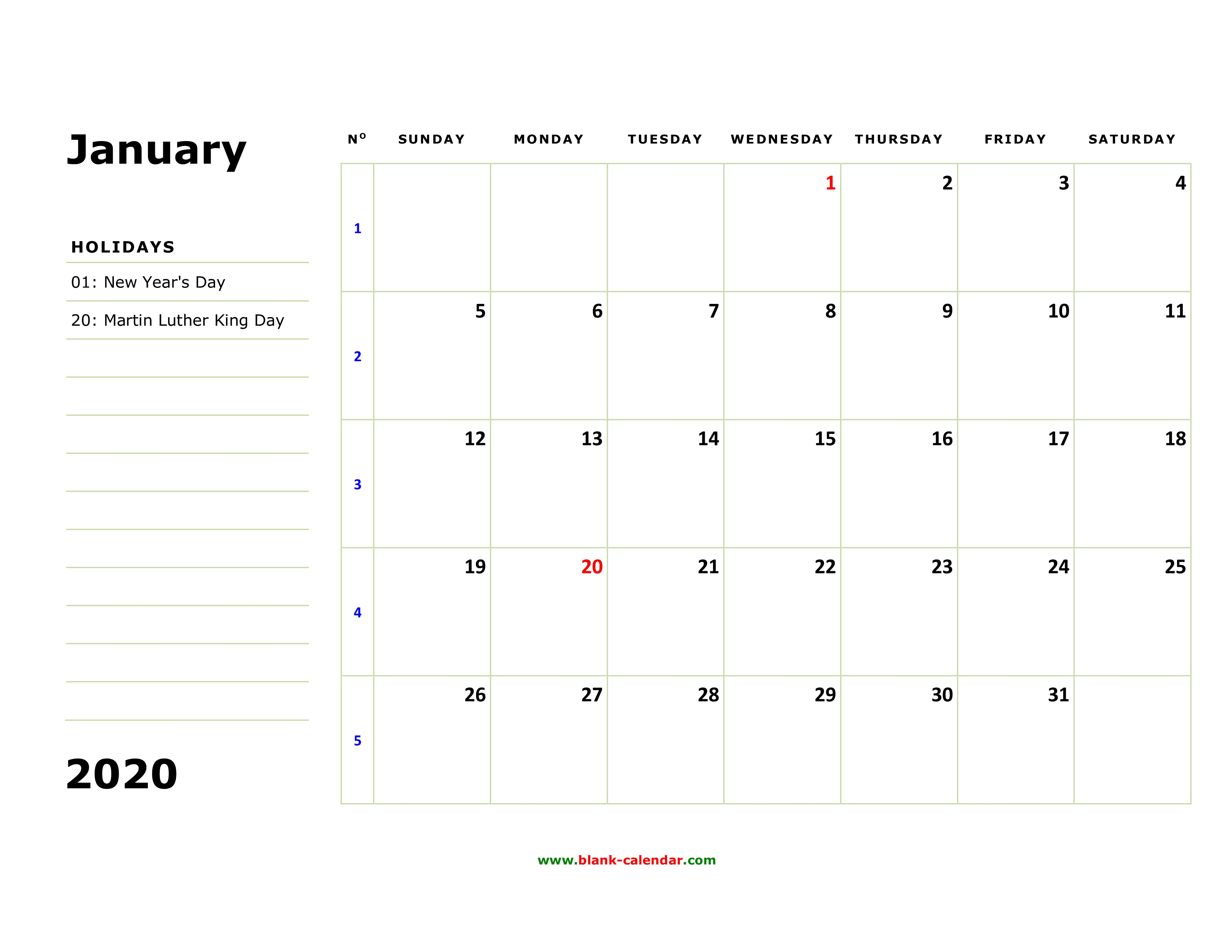 Printable Calendar 2020 With Notes - Wpa.wpart.co