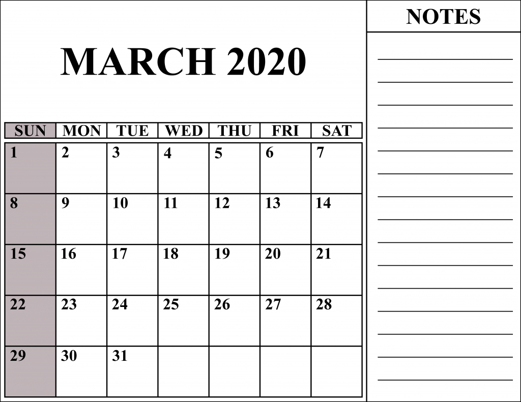 Printable Calendar 2020 With Notes - Wpa.wpart.co