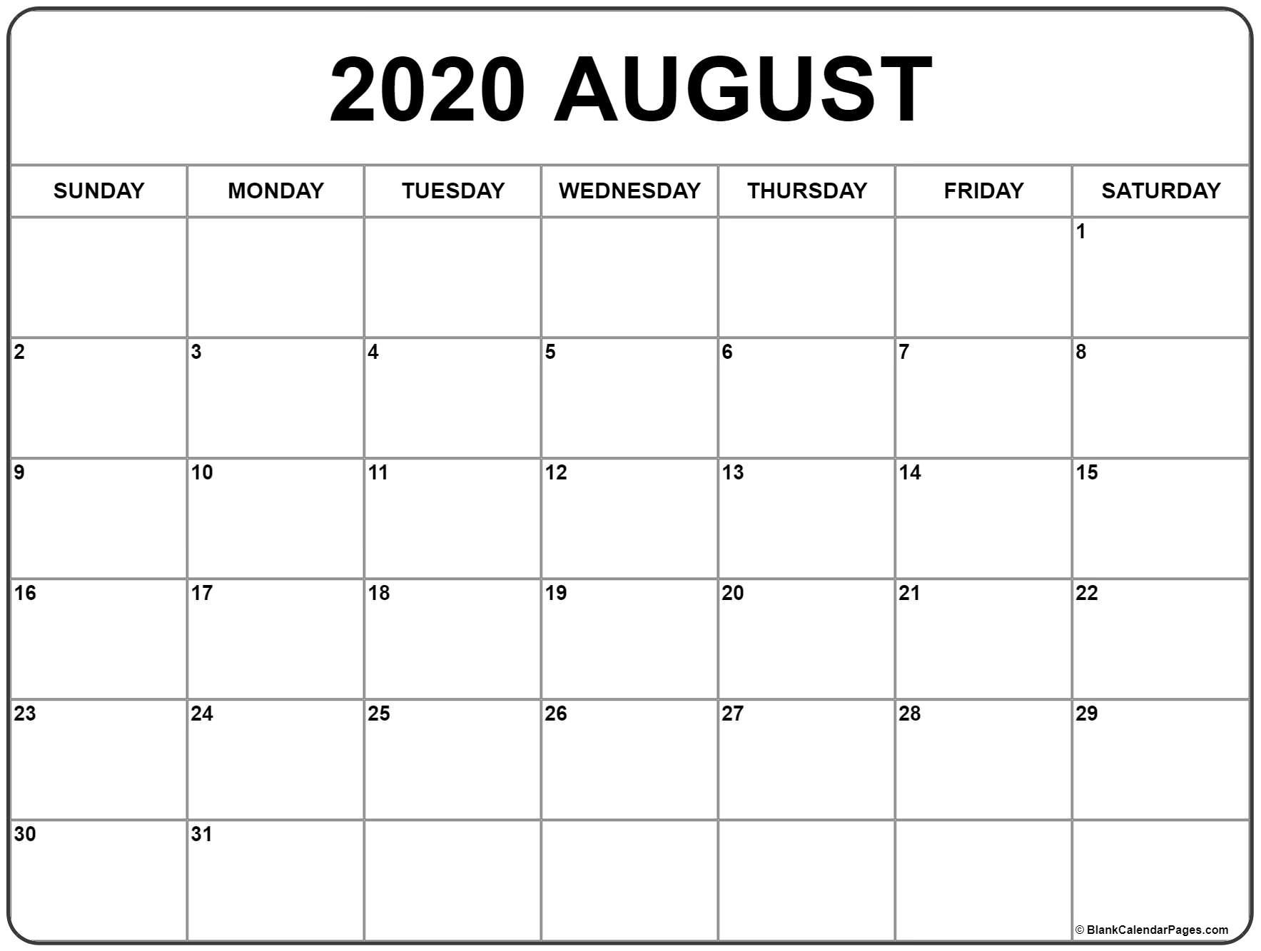 Printable Calendar Aug 2020 - Wpa.wpart.co