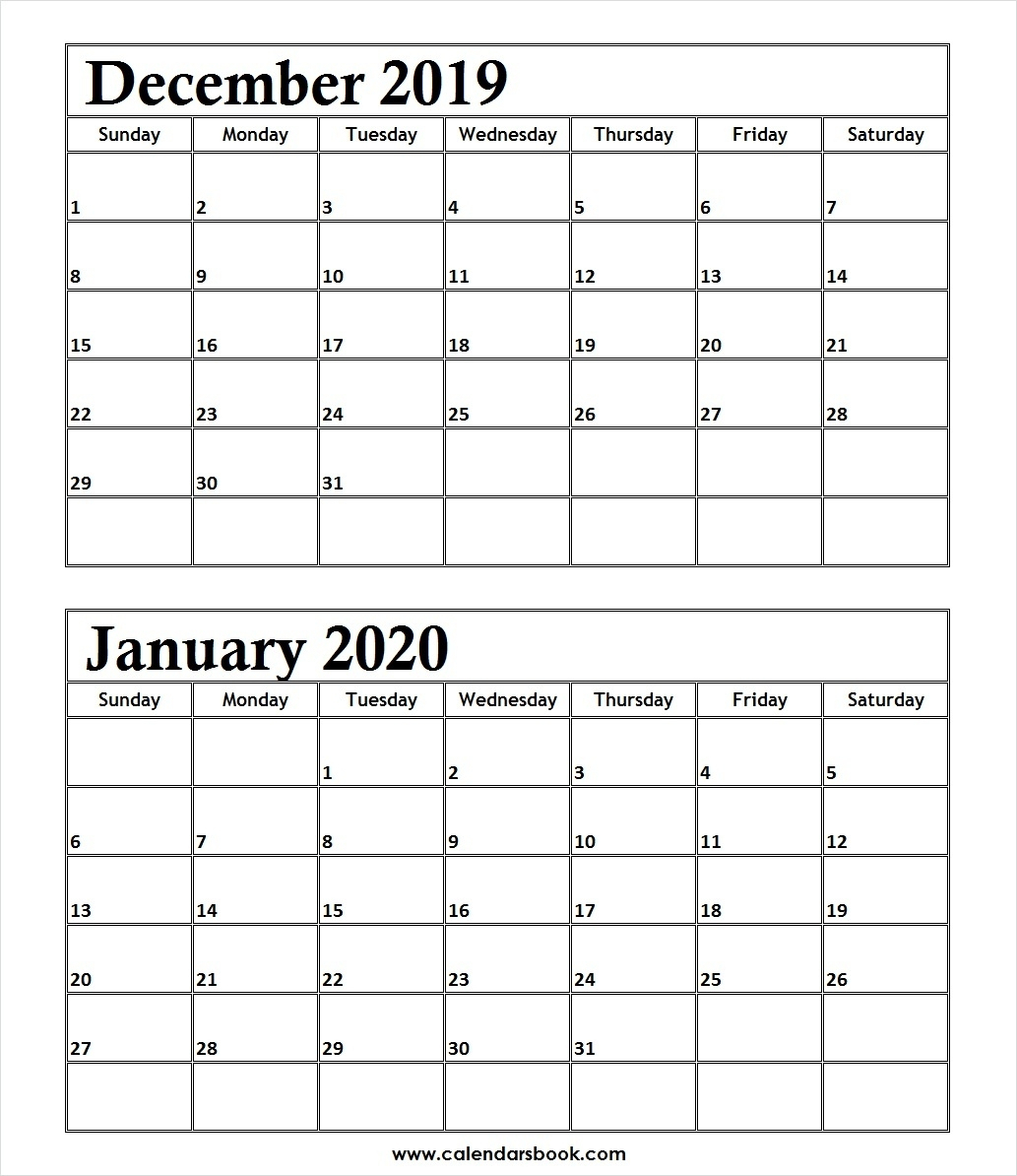 Printable Calendar December 2019 And January 2020 | Calendar