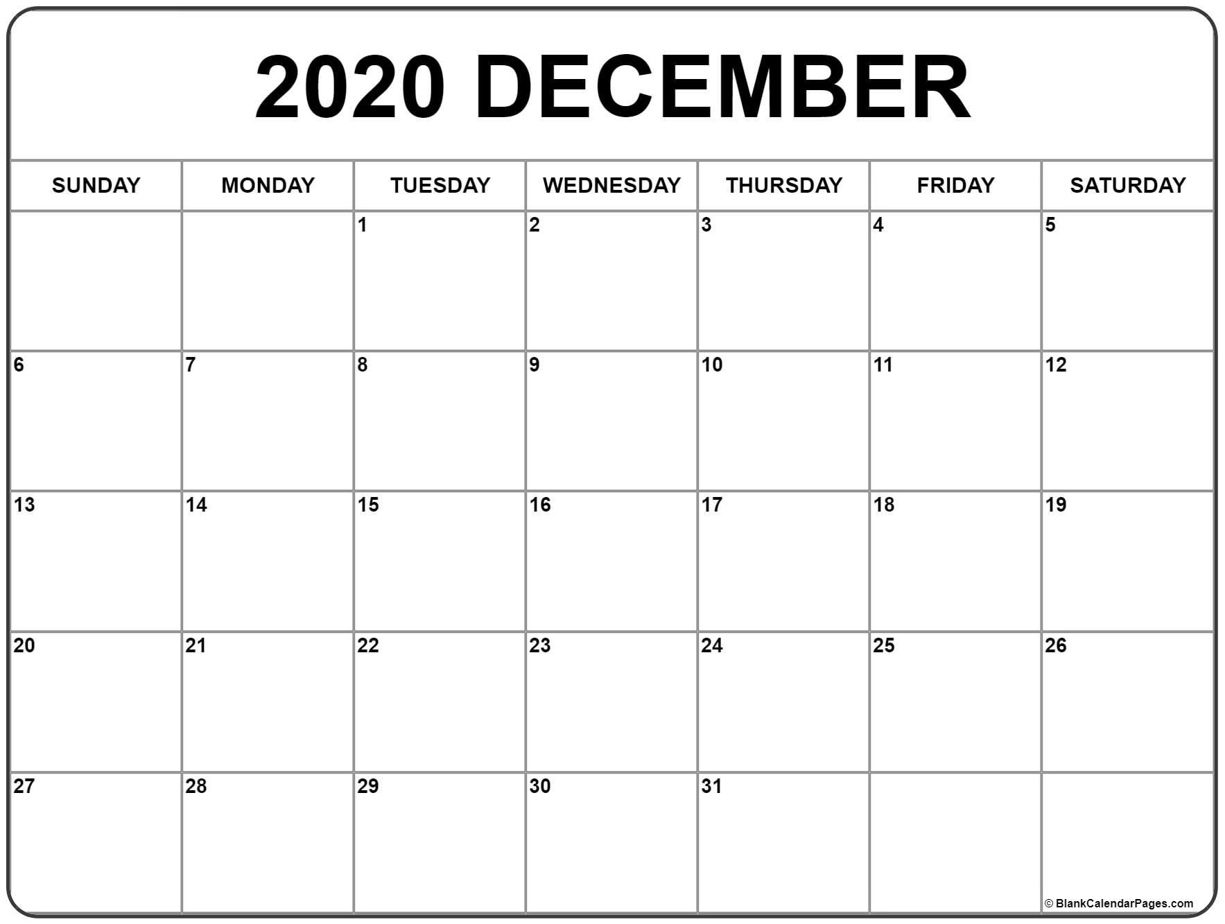 Printable Calendar December 2020 - Wpa.wpart.co
