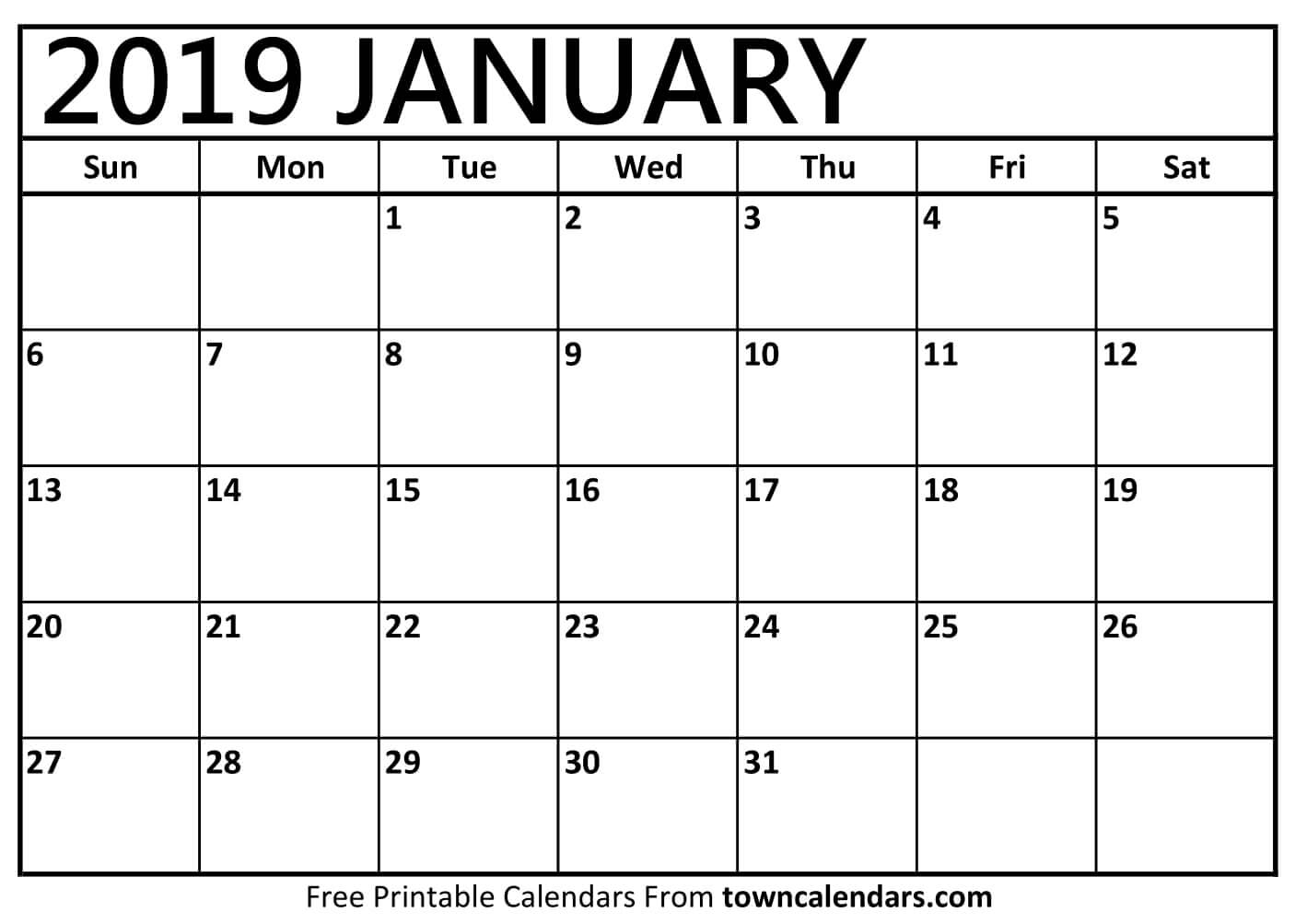 Printable Calendar January 2019 Free - Free Printable