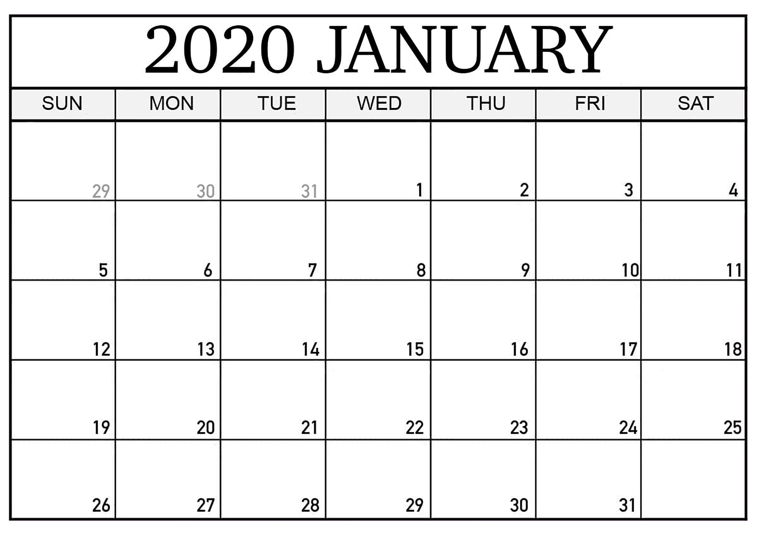 Free Calendar For January 2020 Editable Free Printable Download - Riset