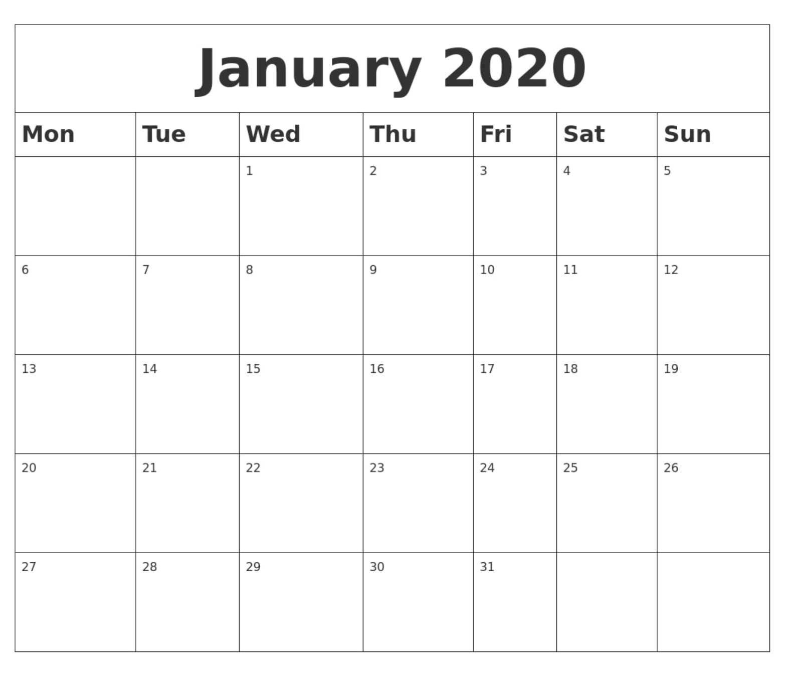 Printable Calendar January 2020 Pdf - 2019 Calendars For