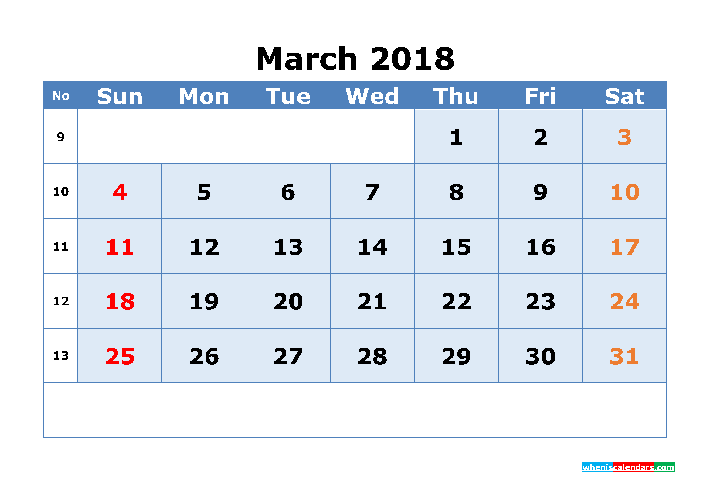 Printable Calendar March 2018 With Week Numbers As, Image