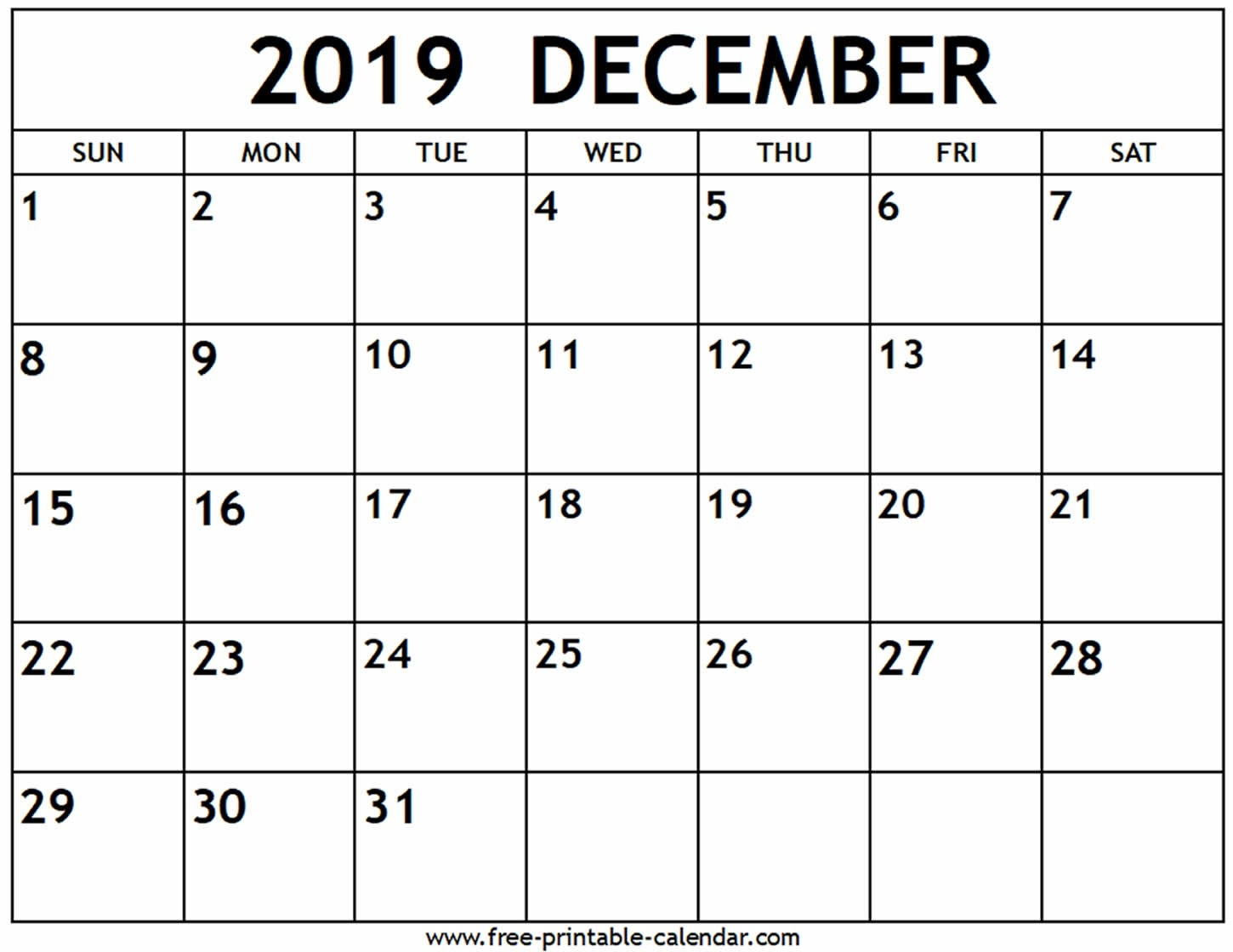 Printable Calendar Of December 2019 | Example Calendar Printable