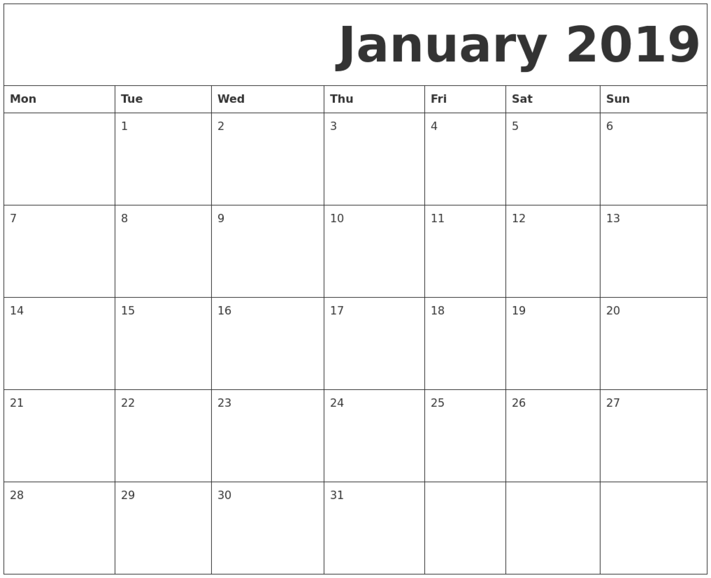 Printable Calendar Starting With Monday - Yeter.wpart.co