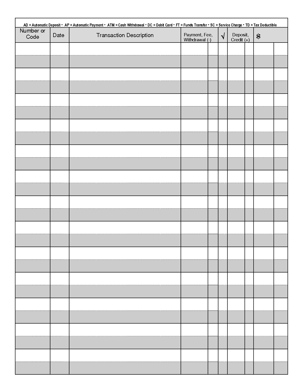 excel printable checkbook register