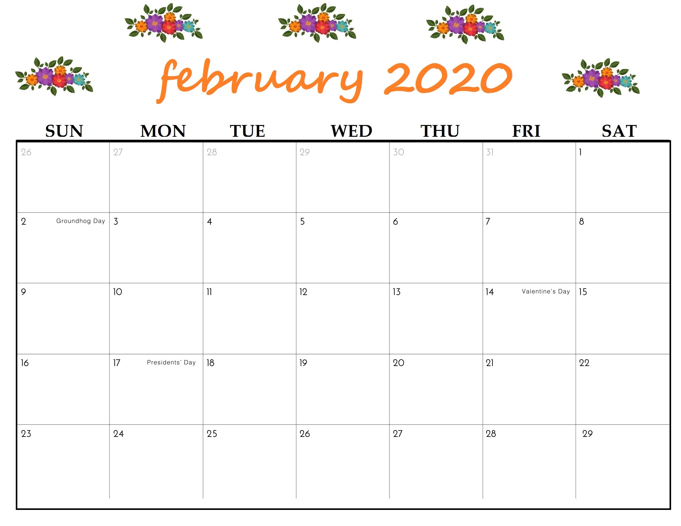 Printable February 2020 Calendar - Calendar-Kart