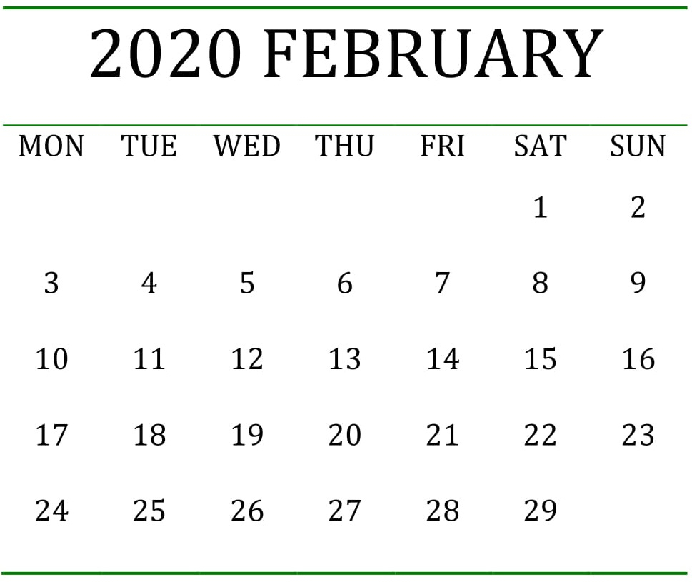 Printable February 2020 Calendar Pages Large Print – Free