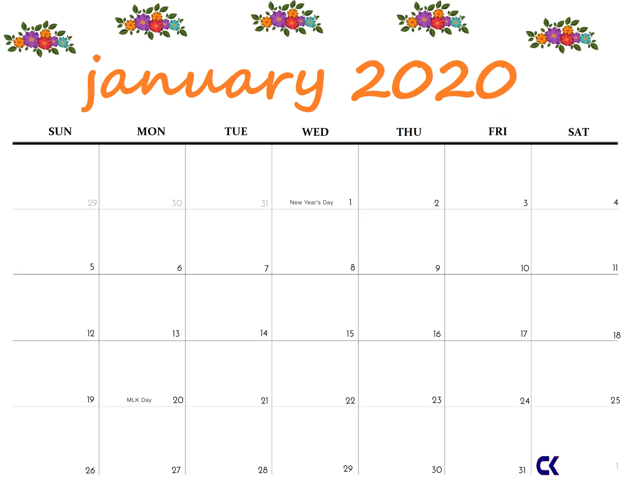 Printable January 2020 Calendar - Calendar-Kart