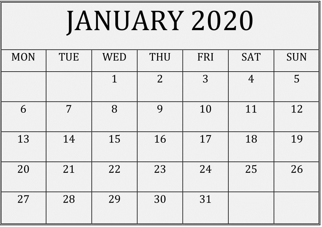 Printable January 2020 Calendar Editable Pages – Free Latest