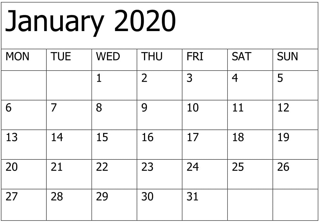 Print Editable Calendar 2020