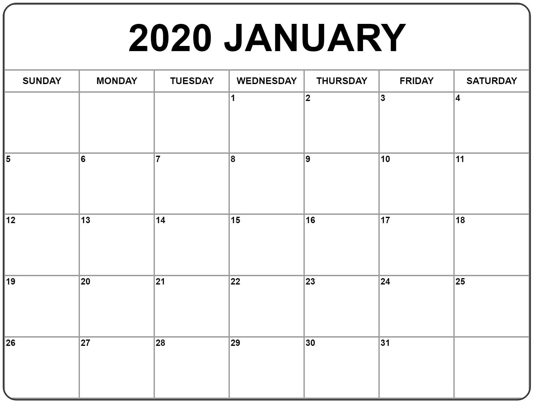 Printable January Calendar 2020 Word - 2019 Calendars For