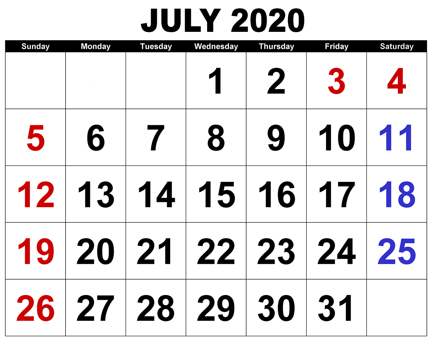 Printable July 2020 Calendar | Calendar Wine
