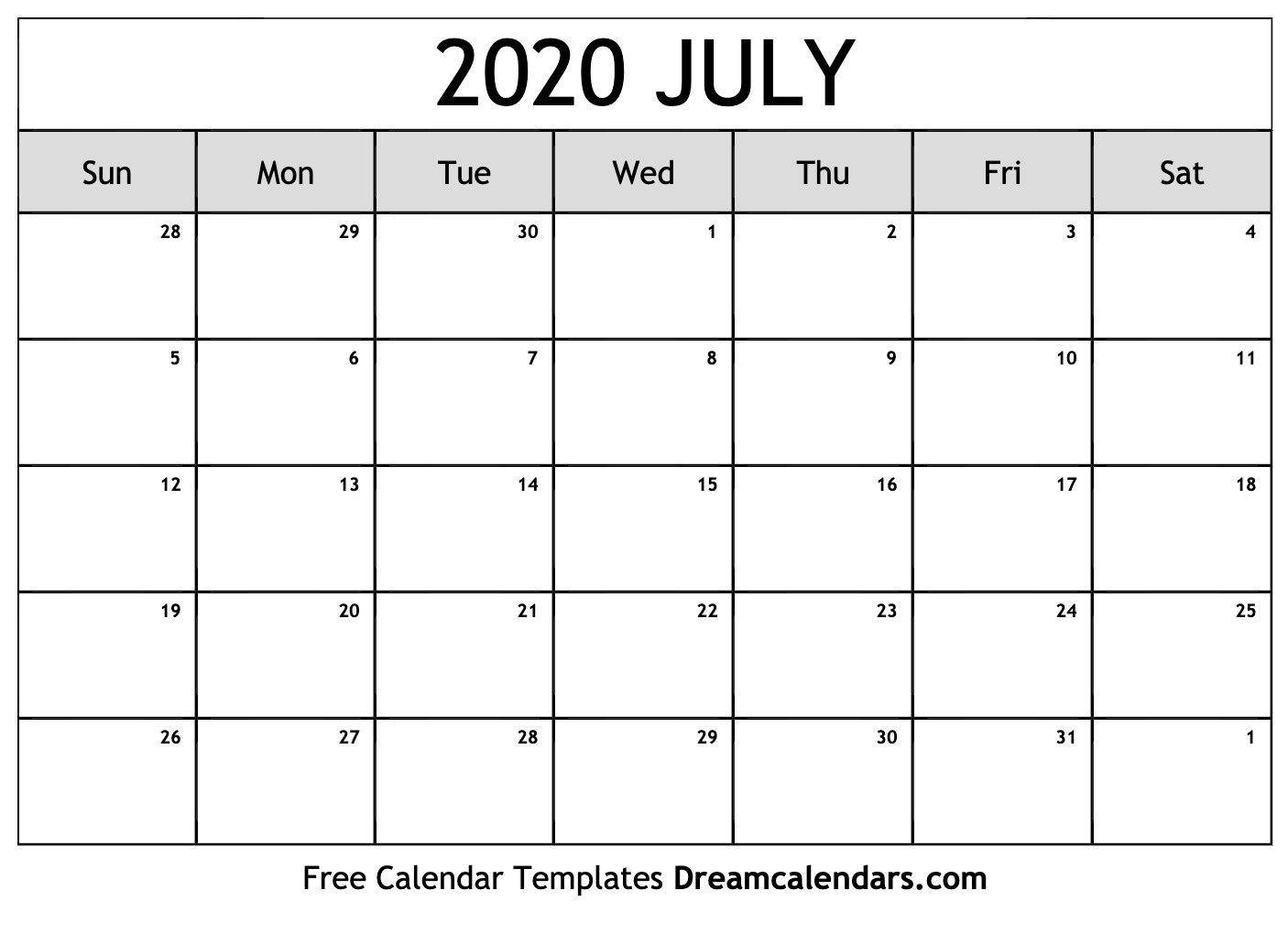 Printable July 2020 Calendar - Ko-Fi ❤️ Where Creators Get