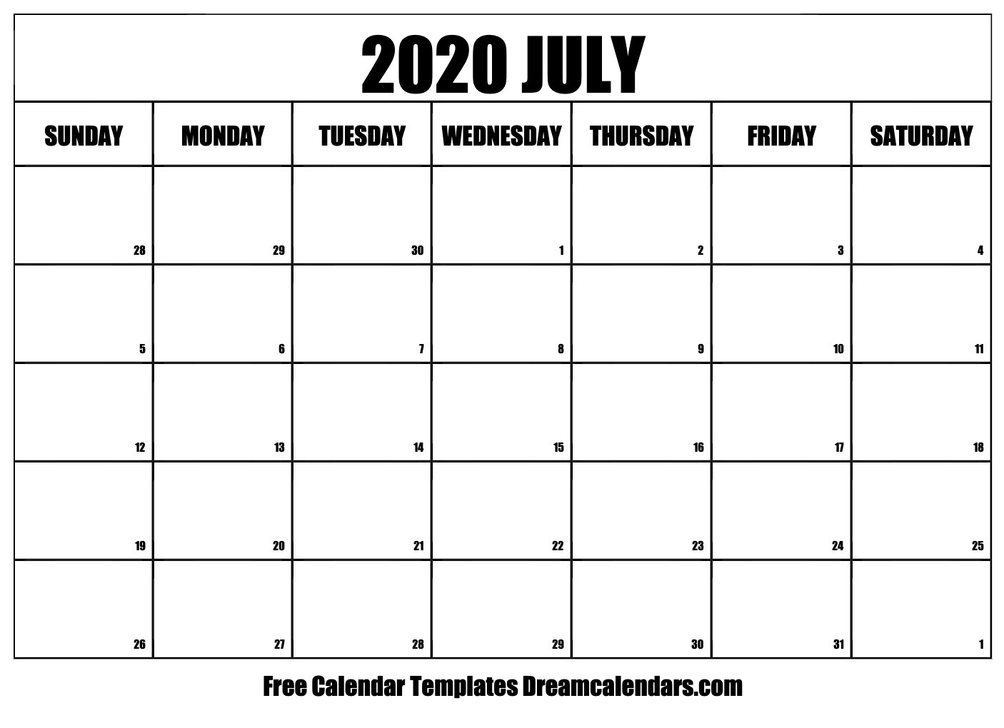 Printable July 2020 Calendar Templates - Helena Orstem - Medium
