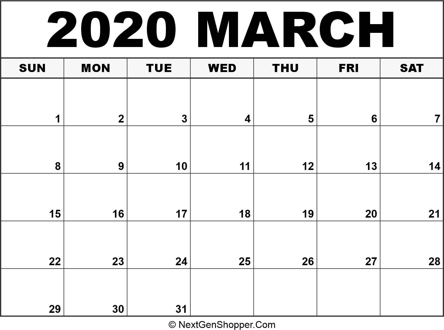 Printable March 2020 Calendar Template - Task Management Guide