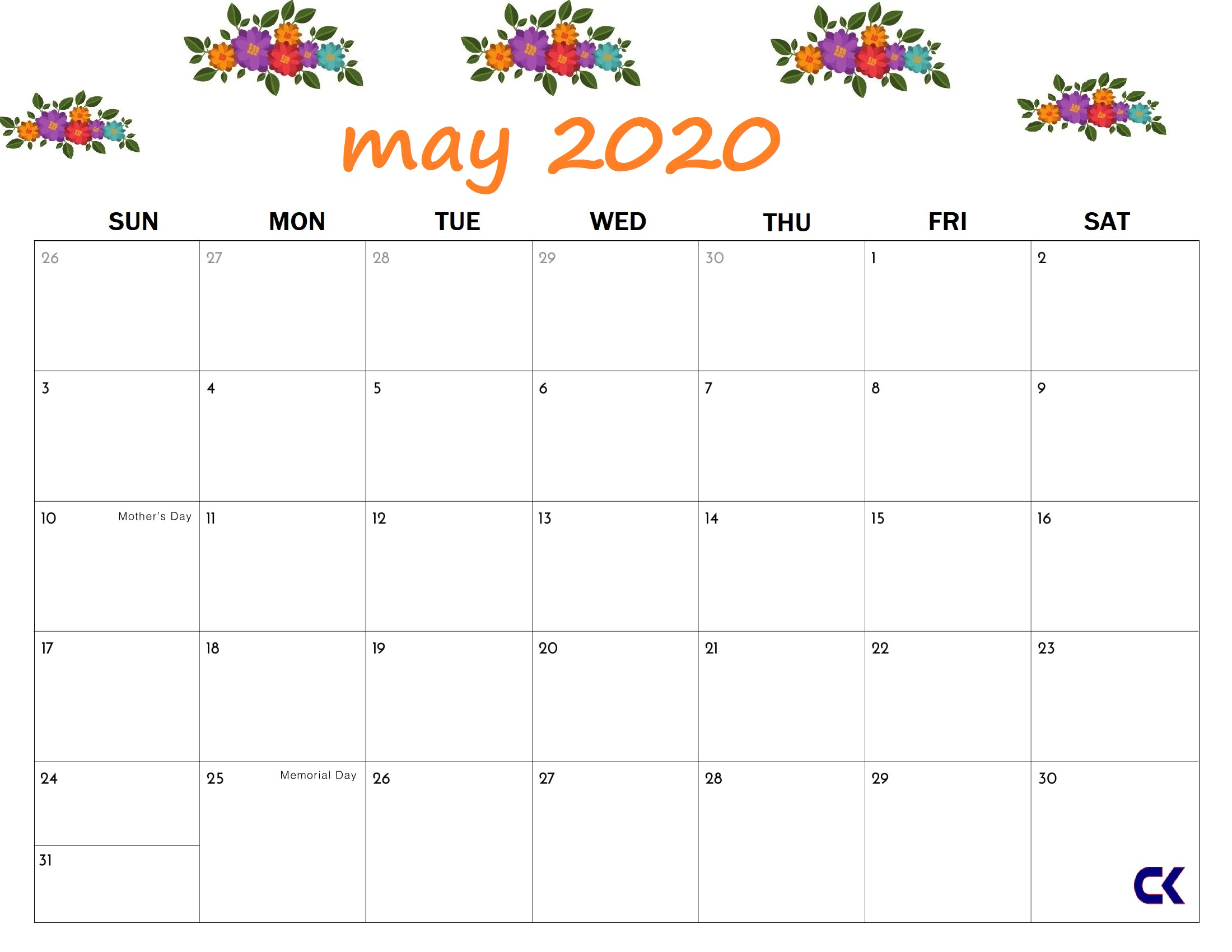 Printable May 2020 Calendar - Calendar-Kart