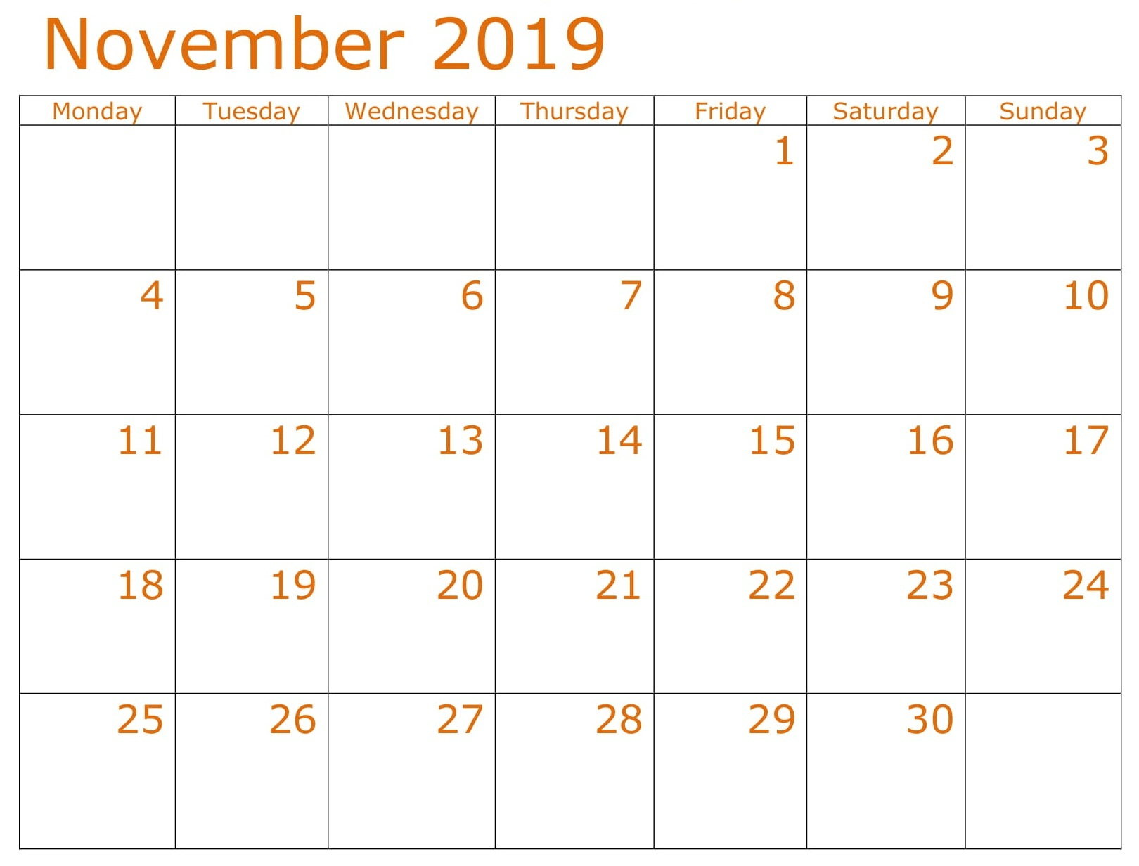 Printable November 2019 Calendar Planner Pages - Latest